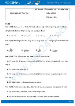 Bộ 5 đề thi thử THPT QG năm 2021 môn Vật Lý có đáp án Trường THPT Vĩnh Yên
