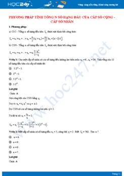 Phương pháp tính tổng n số hạng đầu của cấp số cộng, cấp số nhân