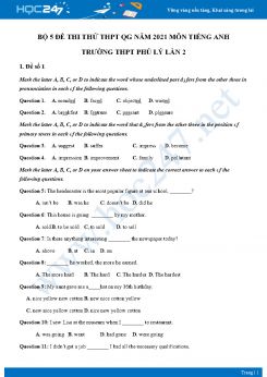 Bộ 5 đề thi thử THPT QG năm 2021 môn Tiếng Anh Trường THPT Phủ Lý Lần 2