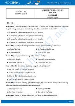 Bộ 5 Đề thi thử THPT QG môn Địa Lí năm 2021 Trường THPT Phiêng Khoài