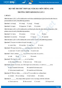 Bộ 5 đề thi thử THPT QG năm 2021 môn Tiếng Anh Trường THPT Kim Bảng Lần 2