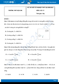Bộ 5 đề thi thử THPT QG năm 2021 môn Vật Lý có đáp án Trường THPT Đội Cấn