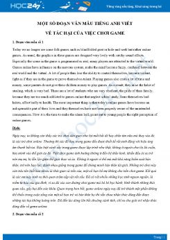 Một số đoạn văn mẫu Tiếng Anh viết về tác hại của việc chơi game