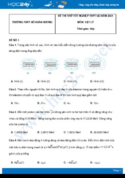 Bộ 5 đề thi thử THPT QG năm 2021 môn Vật Lý có đáp án Trường THPT Hồ Xuân Hương