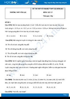 Bộ 5 đề thi thử THPT QG năm 2021 môn Vật Lý có đáp án Trường THPT Yên Lạc