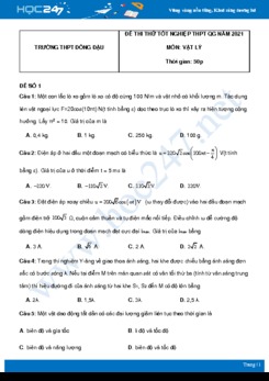 Bộ 5 đề thi thử THPT QG năm 2021 môn Vật Lý có đáp án Trường THPT Đồng Đậu