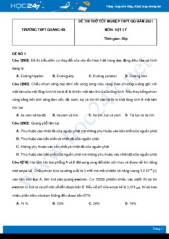 Bộ 5 đề thi thử THPT QG năm 2021 môn Vật Lý có đáp án Trường THPT Quang Hà