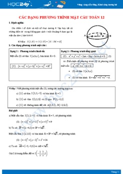 Các dạng phương trình mặt cầu toán 12