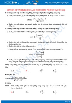 Chuyên đề tính khoảng cách trong mặt phẳng tọa độ Oxyz