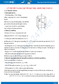 Lý thuyết và bài tập về mặt trụ - khối trụ Toán 12