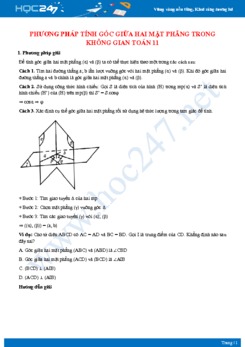 Phương pháp tính góc giữa hai mặt phẳng trong không gian Toán 11