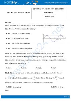 Bộ 5 đề thi thử THPT QG năm 2021 môn Vật Lý có đáp án Trường THPT Nguyễn Duy Thì