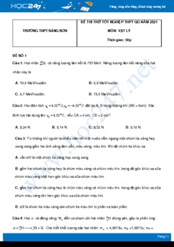 Bộ 5 đề thi thử THPT QG năm 2021 môn Vật Lý có đáp án Trường THPT Sáng Sơn