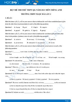 Bộ 5 đề thi thử THPT QG năm 2021 môn Tiếng Anh Trường THPT Ngọc Hà Lần 2