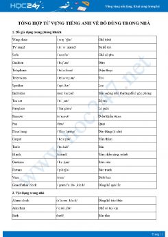 Tổng hợp từ vựng Tiếng Anh về đồ dùng trong nhà