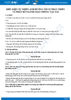Tổng ôn Ảnh hưởng của điều kiện tự nhiên đến phát triển và phân bố ngành giao thông vận tải Địa lý 10