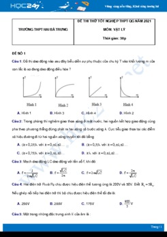 Bộ 5 đề thi thử THPT QG năm 2021 môn Vật Lý có đáp án Trường THPT Hai Bà Trưng