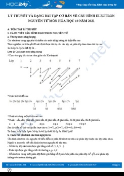 Lý thuyết và dạng bài tập cơ bản về cấu hình electron nguyên tử môn Hóa học 10 năm 2021