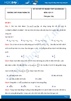 Bộ 5 đề thi thử THPT QG năm 2021 môn Vật Lý có đáp án Trường THPT Phan Thành Tài