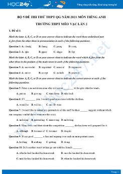 Bộ 5 đề thi thử THPT QG năm 2021 môn Tiếng Anh Trường THPT Mèo Vạc Lần 2