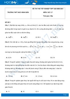 Bộ 5 đề thi thử THPT QG năm 2021 môn Vật Lý có đáp án Trường THPT Ngũ Hành Sơn