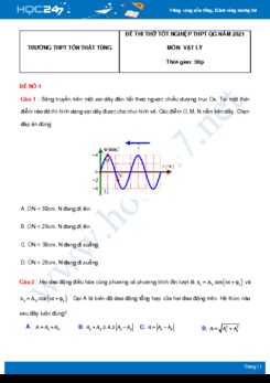 Bộ 5 đề thi thử THPT QG năm 2021 môn Vật Lý có đáp án Trường THPT Tôn Thất Tùng