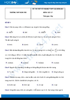 Bộ 5 đề thi thử THPT QG năm 2021 môn Vật Lý có đáp án Trường THPT Sơn Trà