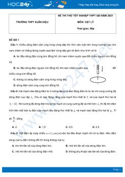 Bộ 5 đề thi thử THPT QG năm 2021 môn Vật Lý có đáp án Trường THPT Xuân Diệu