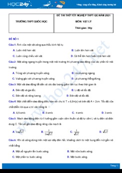 Bộ 5 đề thi thử THPT QG năm 2021 môn Vật Lý có đáp án Trường THPT Quốc Học