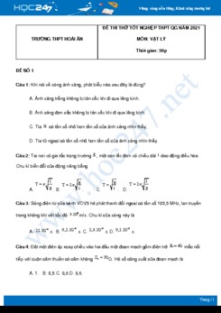 Bộ 5 đề thi thử THPT QG năm 2021 môn Vật Lý có đáp án Trường THPT Hoài Ân
