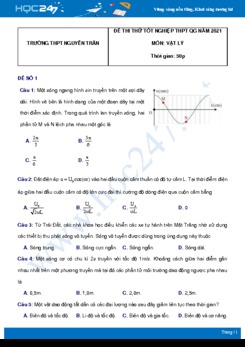 Bộ 5 đề thi thử THPT QG năm 2021 môn Vật Lý có đáp án Trường THPT Nguyễn Trân