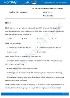 Bộ 5 đề thi thử THPT QG năm 2021 môn Vật Lý có đáp án Trường THPT Tam Quan