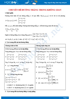 Chuyên đề đường thẳng trong không gian Oxyz