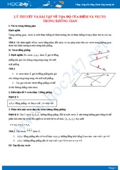 Lý thuyết và bài tập về tọa độ của điểm và vectơ trong không gian