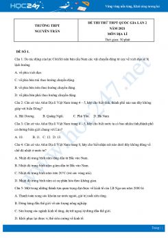Bộ 4 Đề thi thử THPT QG môn Địa Lí năm 2021 Trường THPT Nguyễn Trân lần 2