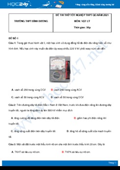 Bộ 5 đề thi thử THPT QG năm 2021 môn Vật Lý có đáp án Trường THPT Bình Dương