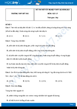 Bộ 5 đề thi thử THPT QG năm 2021 môn Vật Lý có đáp án Trường THPT Mỹ Tho