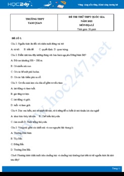 Bộ 4 Đề thi thử THPT QG môn Địa Lí năm 2021 Trường THPT Tam Quan
