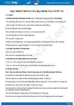 Tổng ôn Các đặc điểm chung của địa hình nước ta Địa lý 12