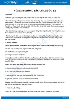 Lý thuyết Khu vục vùng núi Đông Băc nước ta Địa lý 12