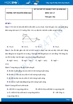 Bộ 5 đề thi thử THPT QG năm 2021 môn Vật Lý có đáp án Trường THPT Nguyễn Hồng Đạo