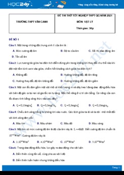 Bộ 5 đề thi thử THPT QG năm 2021 môn Vật Lý có đáp án Trường THPT Vân Canh