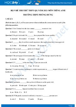 Bộ 5 đề thi thử THPT QG năm 2021 môn Tiếng Anh Trường THPT Phùng Hưng Lần 2