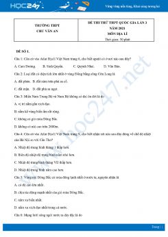Bộ 4 Đề thi thử THPT QG môn Địa Lí năm 2021 Trường THPT Chu Văn An lần 3