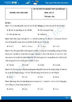 Bộ 5 đề thi thử THPT QG năm 2021 môn Vật Lý có đáp án Trường THPT Vân Vanh