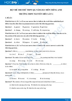 Bộ 5 đề thi thử THPT QG năm 2021 môn Tiếng Anh Trường THPT Nguyễn Siêu Lần 2