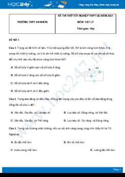 Bộ 5 đề thi thử THPT QG năm 2021 môn Vật Lý có đáp án Trường THPT An Nhơn