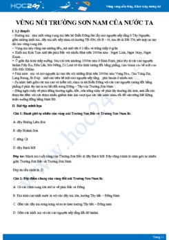 Tổng ôn Đặc điểm vùng núi Trường Sơn Nam nước ta Địa lý 12