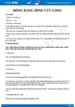 Kiến thức trọng tâm Khái quát khu vực Đồng bằng sông Cửu Long Địa lý 12
