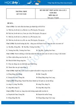 Bộ 4 Đề thi thử THPT QG môn Địa Lí năm 2021 Trường THPT Lê Văn Tám lần 3